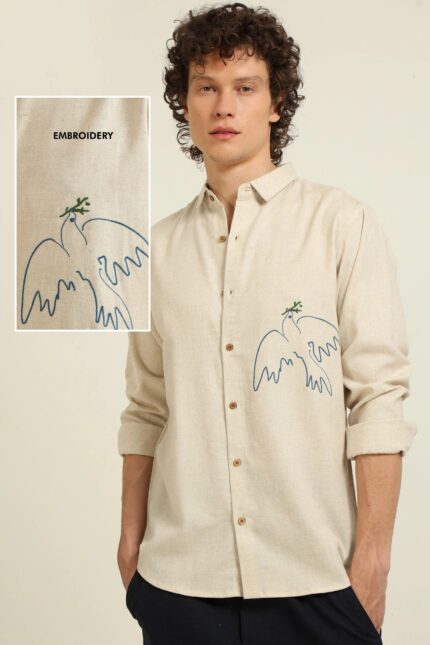 Emblem of Peace Linen Embroidered Premium Shirt
