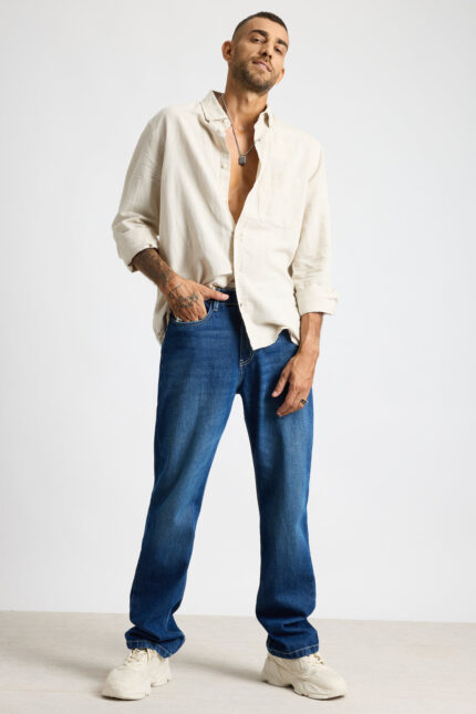 Electric Blue Bold Tone Modern Straight-Fit Denim Jeans