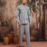 Mandarin Collar Pure Cotton Shirt with Trousers