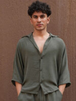 Textured Shirt Collar Oversized Shirt With Trousers