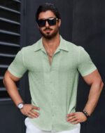 Men’s Stylish Casual Textured Pista Shirt - Image 2