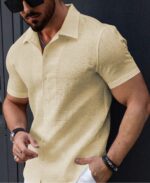 Men’s Stylish Casual Textured Light Yellow Shirt