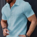 Men’s Stylish Casual Textured Sky Blue Shirt