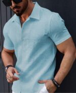 Men’s Stylish Casual Textured Sky Blue Shirt