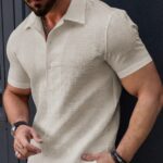 Men’s Stylish Casual Textured Cream Shirt