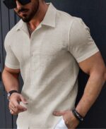 Men’s Stylish Casual Textured Cream Shirt