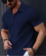 Men’s Stylish Casual Textured Blue Shirt