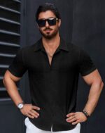 Men’s Stylish Casual Textured Black Shirt - Image 2