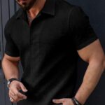 Men’s Stylish Casual Textured Black Shirt
