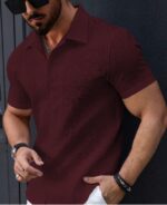Men’s Stylish Casual Textured Red Shirt