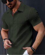 Men’s Stylish Casual Textured Green Shirt