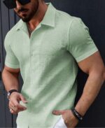 Men’s Stylish Casual Textured Pista Shirt