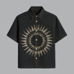 Black Round Printed Half Sleeve Shirt for Men Trendy Graphic Desi
