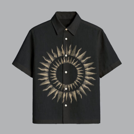 Black Round Printed Half Sleeve Shirt for Men Trendy Graphic Desi