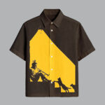 Brown Printed Half Sleeve Shirt for Men Vintage Streetwear Look