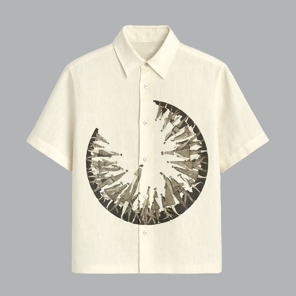 113-1.jpg Off White Classic Printed Half Sleeve Shirt for Men Premium Smart Fit - Image 1