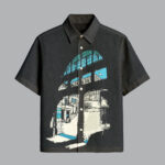 Black Stylish Printed Half Sleeve Shirt for Men Modern Urban Look