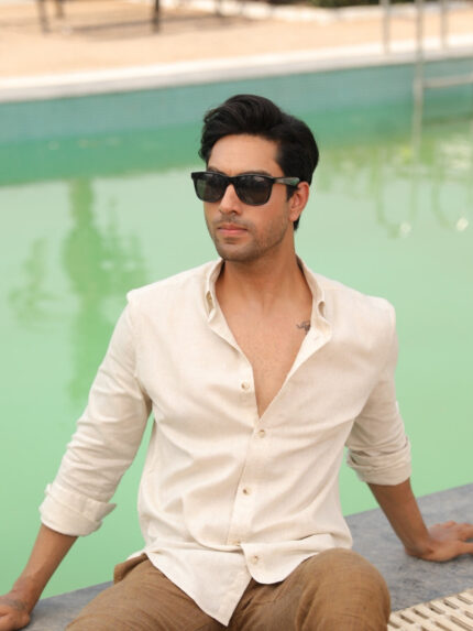 Natural Ivory Pre-Washed Linen Cotton Minimal Solid Casual Shirt
