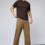 Golden Brown Earth Tone Relaxed Wide-Leg Denim Jeans