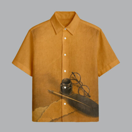 Mustard Designer Printed Half Sleeve Shirt for Men Premium Cotton Fabric