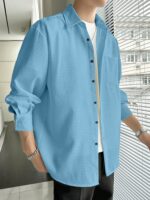 Full Sleeve Imported Waffle Men’s Sky Blue Shirt - Image 2