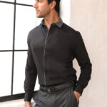Black Cut and Sew Cotton Contemporary Casual Shirt