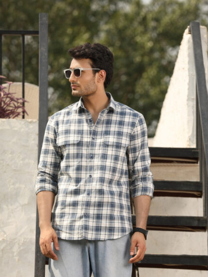 Cameo Blue Checkered Cool Tone Casual Shirt
