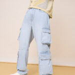 Frost Blue Functional Street Style Straight Cargo Jeans