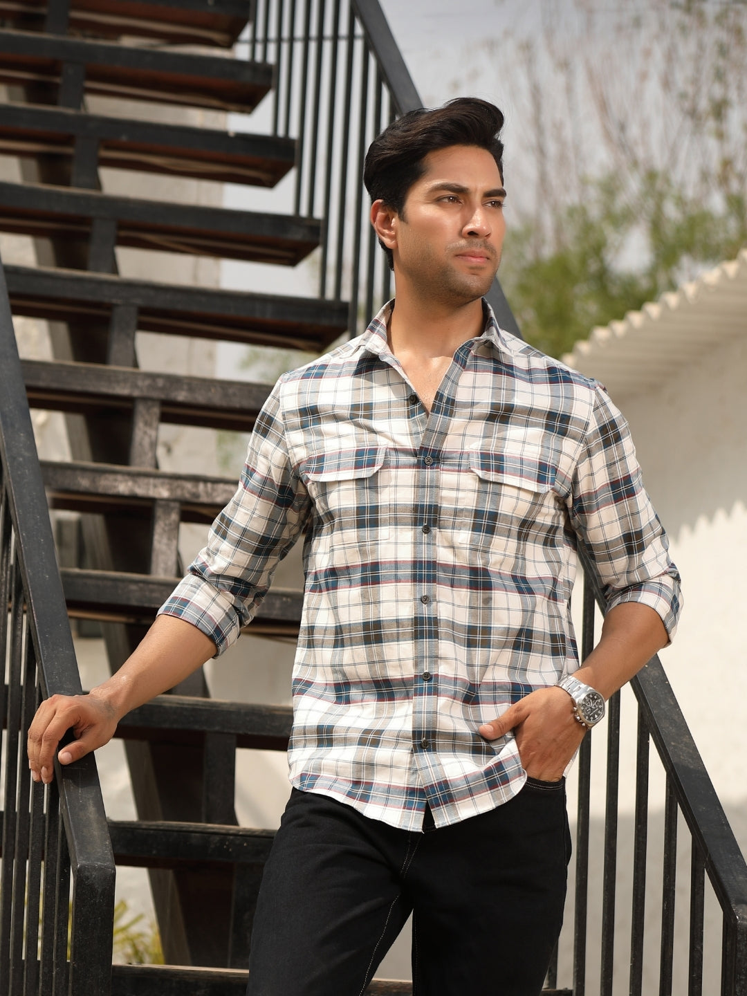174.jpg Crystal Teal Checkered Refreshing Casual Shirt - Image 1