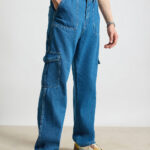 Utility Blue Multi-Pocket Baggy Straight Cargo Jeans