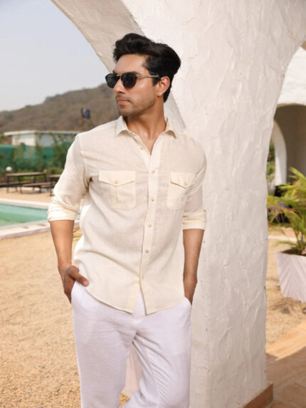 Bavarian Cream Linen Cotton Soft Neutral Casual Shirt