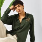 Forest Green Eagle Motif Embroidered Bold Casual Shirt