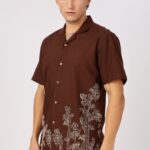 Cocoa Bamboo Embroidered Tropical Resort Wear Shirt