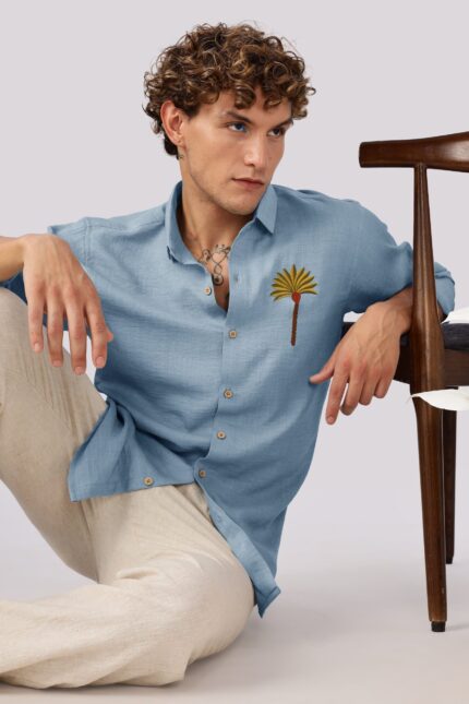 Palm Cove Breeze Embroidered Soft Cotton Vacation Shirt