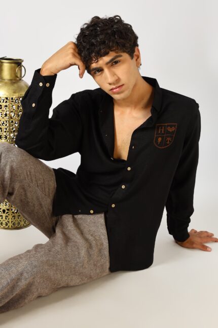 The Crest of Leisure Black Luxury Embroidered Shirt