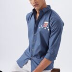 Popcorn and Plot Twists Navy Fun Embroidered Shirt