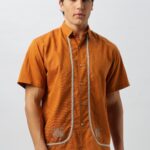 Rustic Orange Box Fit Bold Embroidered Shirt