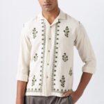 Olive Grove Cotton-Linen Natural Embroidered Shirt