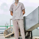 Beige Linen Embroidered Notched Lapel Korean Shirt & Solid Linen All Day Pants Co-ord Set