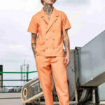 Brown Color Notched Lapel Textured Fabric Shirt & All Day Lounge Pants Co-ord Set