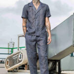 Blue Linen Embroidered Notched Lapel Korean Shirt & All Day Lounge Pants Co-ord Set