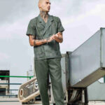 Olive Notched Lapel Linen Embroidered Shirt & Solid Linen All Day Pants Co-ord Set