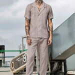 Beige Linen Notched Lapel Shirt & All Day Lounge Pants Embroidered Co-ord Set