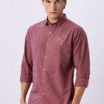 Arctic Reindeer Pink Playful Embroidered Cotton Shirt