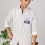 Whispers of the Coastline Artistic Embroidered Shirt