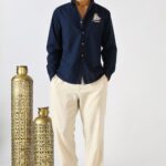 Ocean Voyage Blue Travel-Inspired Embroidered Shirt