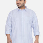 Plus Size Men Regular Fit Egyptian Cotton Sky Blue Striped Formal Shirt