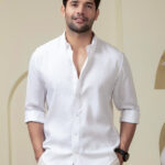 Crystal White Pre-Washed Linen Blend Classic Casual Shirt for Men