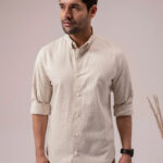 Beige Abstract Print Linen Cotton Artistic Casual Shirt