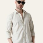 Beige Striped Slim Fit Linen Cotton Soft Tone Shirt